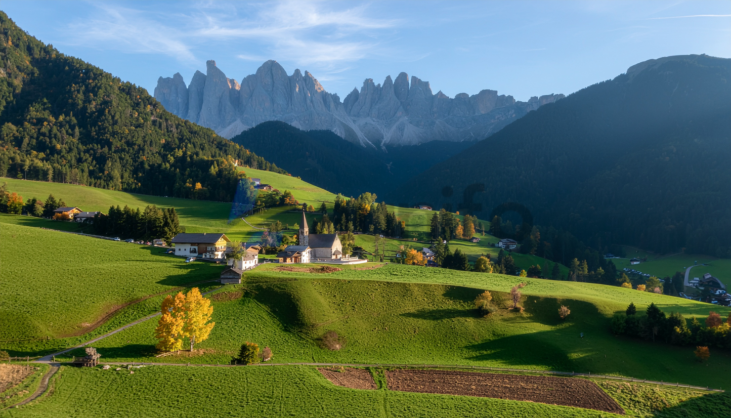 Idyllic Alpine Village in the Dolomites Mountains