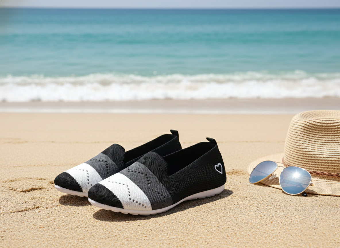 Women's "Heart" Knit Slip-On Loafers - Lightweight & Comfortable Footwear